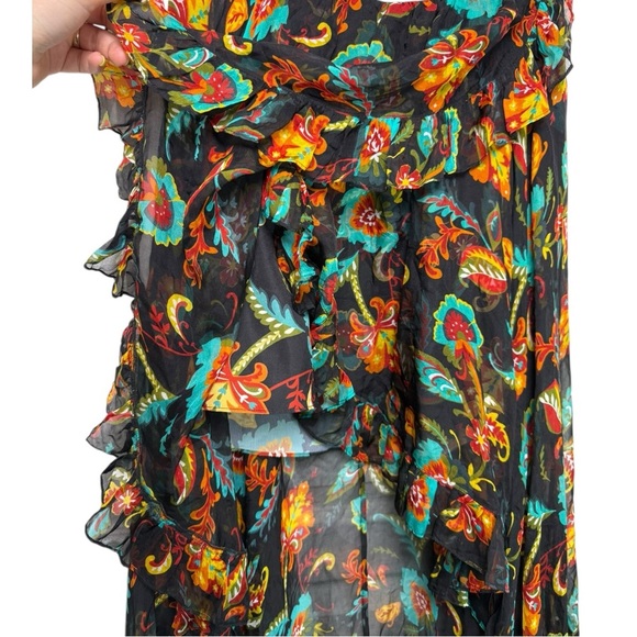 NWT CAROLINE CONSTAS Adelle Silk Asymmetric Floral Maxi Skirt Size Medium Black - Picture 5 of 10